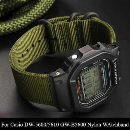 16mm Premium Nylon Canvas Watch Strap for Casio DW-5600 DW-5610 GW-B5600 - Convex Interface Replacement Wristband