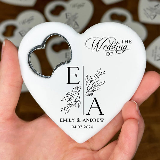 Custom Heart-Shaped Magnet Bottle Opener – 10-30pcs Engraved Bridal Shower & Wedding Party Favors in Bulk