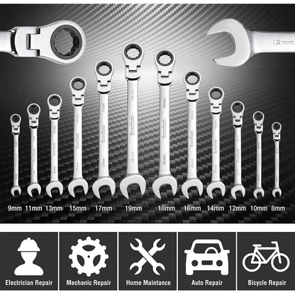 Professional Ratchet Wrench Set – Complete Socket & Flat Wrench Tool Kit for Automotive, Mechanical & DIY Use