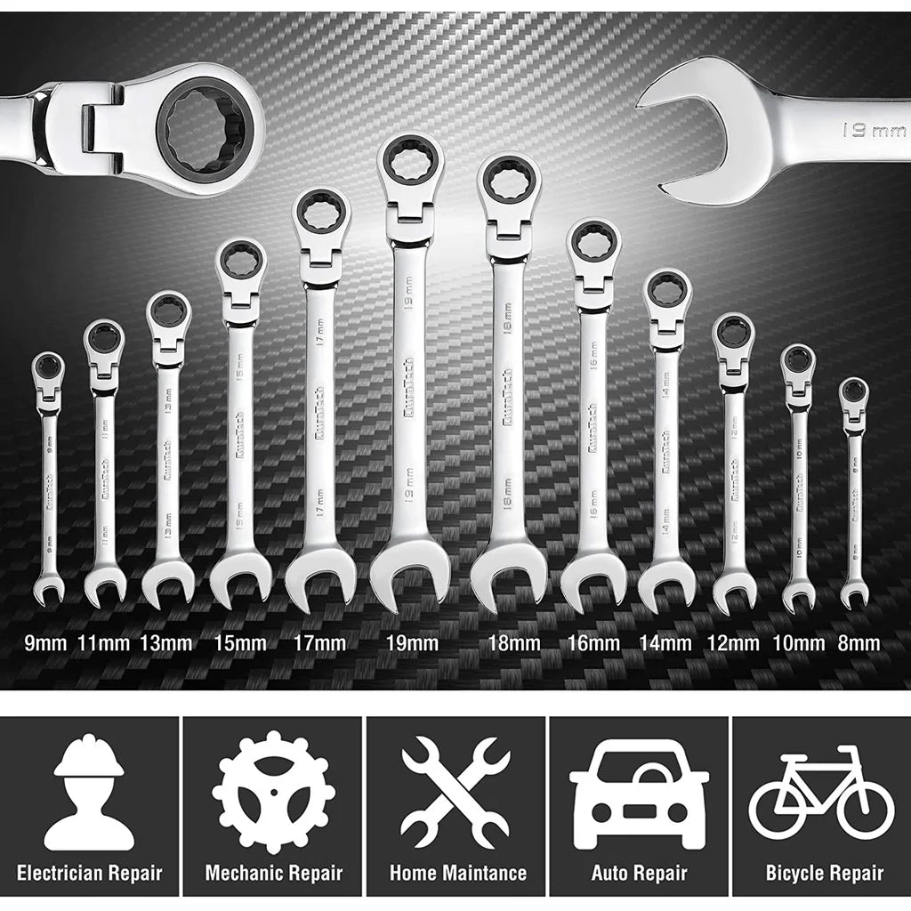 Professional Ratchet Wrench Set – Complete Socket & Flat Wrench Tool Kit for Automotive & Mechanical Repairs