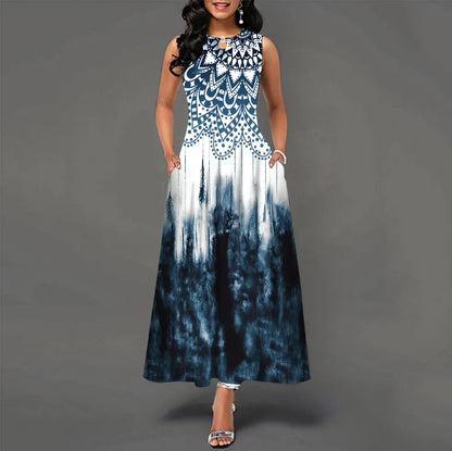 Women’s Loose Floral Vintage Maxi Dress – Ruffled Hole Summer Camis Big Size Elegant Party Dress