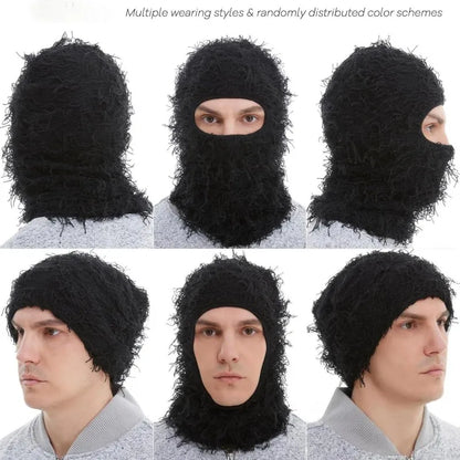 Distressed Knitted Balaclava Mask - Windproof Full Face Ski Hood for Cold Weather Outdoor Wear
