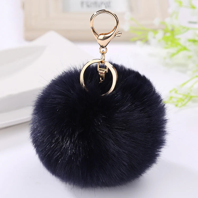 Fashion Cute Fluffy Rabbit Fur Ball Keychain – Pompom Leaf Cherry Pendant for Handbag & Car Keys