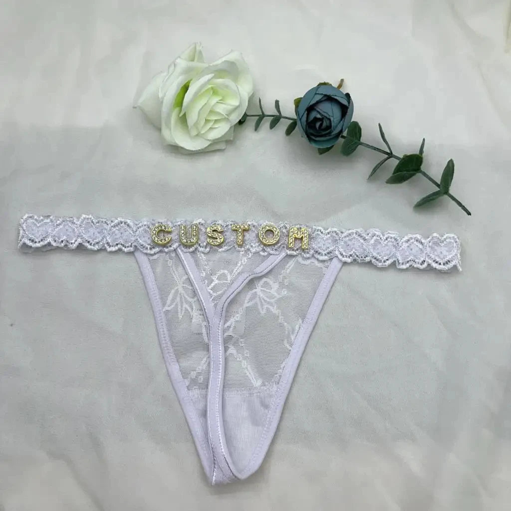 Custom Rhinestone Letter Thong Panties – Personalized Sexy G-String Underwear DIY Name Bikini Jewelry Gift for Women