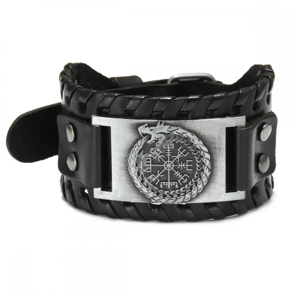 Trendy Viking Bracelet – Nordic Rune Compass & God Bird Charm Leather Woven Jewelry for Men, Fashion Accessory & Party Gift
