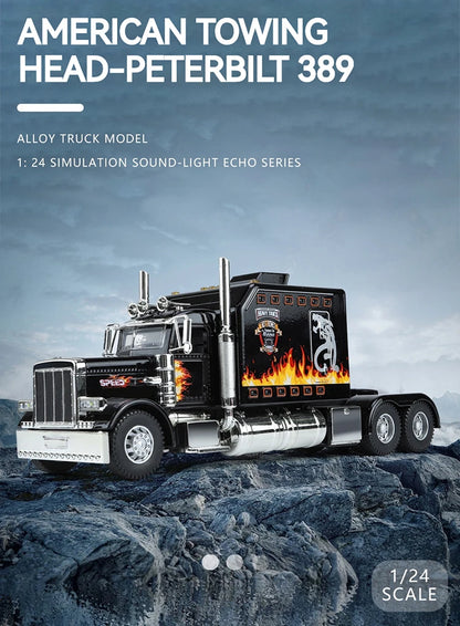 1:24 Scale Peterbilt 389 Tractor Trailer Toy – Lonestar Design Pre-Built Semi Truck with Realistic Functions for Kids