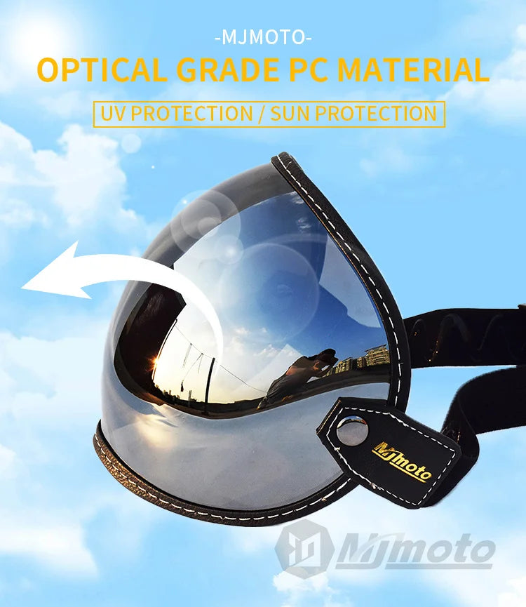 Universal Motorcycle Helmet Sun Visor – Anti-UV Windproof Bubble Lens for Open Face 3/4 Helmets