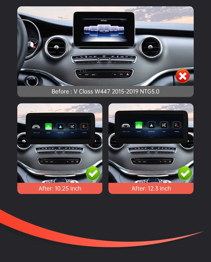 1920x720 Multimedia Touch Screen - Wireless CarPlay & Android Auto for Mercedes-Benz C Class W205, GLC, V Class W447 (2015-2018) NTG5.0