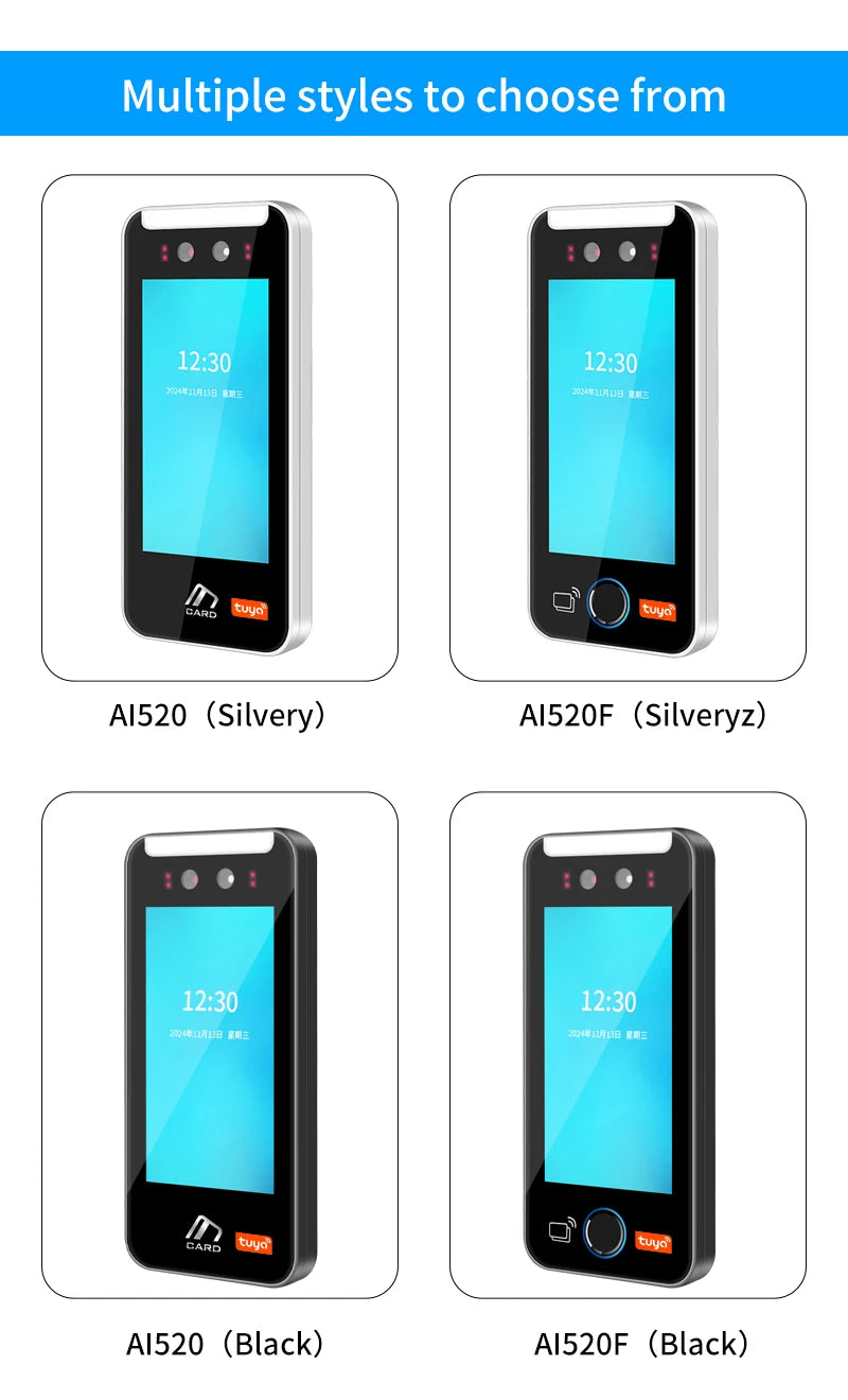 Asia Teco 5-Inch Face Recognition Access Control – WiFi TCP/IP Attendance Machine with Tuya App & Fingerprint Scanner
