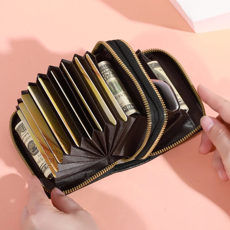 Women’s Short Zipper Purse with Lychee Pattern – Fashion Large Capacity Multi-Card Slot Coin Purse