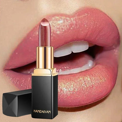 Professional Brand Lipstick – Waterproof, Long-Lasting Nude Pink & Mermaid Shimmer, Luxury Makeup Cosmetic