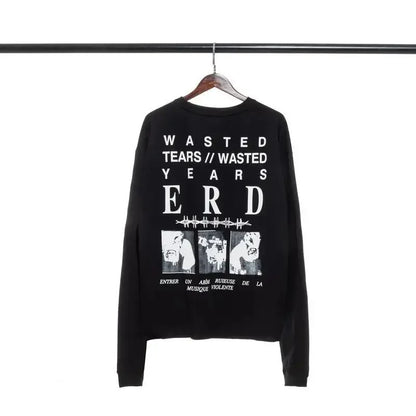 Washed Casual Hoodie Sweatshirt — Unisex Loose-Fit Street Style Crew Neck with Lip Print Letter Design, Vintage Comfortable Top