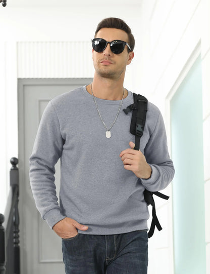 TACVASEN Men’s Winter Fleece Sweatshirt – Thicken Sherpa-Lined Crewneck Pullover, Warm Heavy Winter Top, No Hood