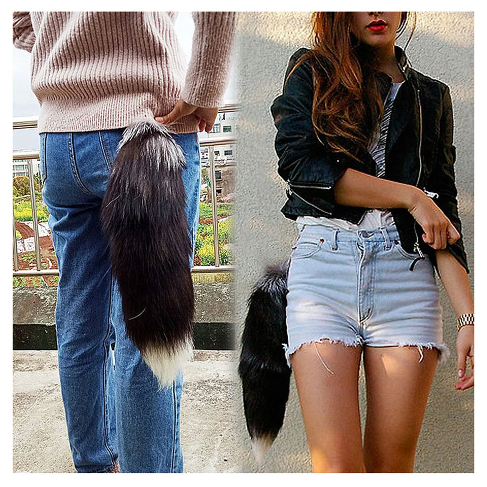 2024 Natural Fox Fur Tail Keychain – Chic Y2K Furry 40cm Keyring Accessory for Women’s Car Keys