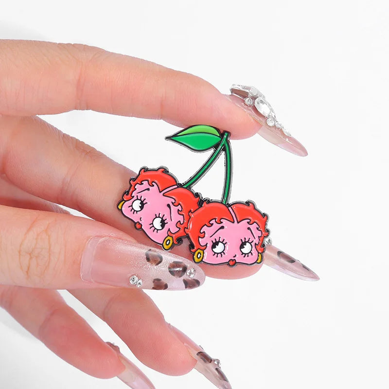 Cartoon Creative Cherry Brooch – Personalized Metal Enamel Badge, Cute Girl Series Fashion Lapel Pin Accessory with Baked Paint Finish