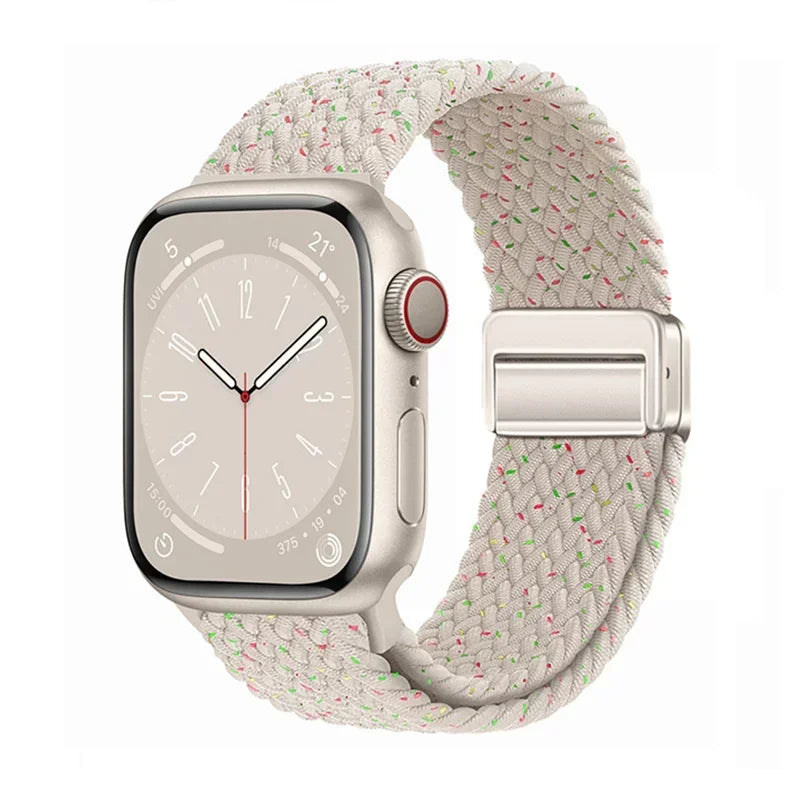 Braided Nylon Magnetic Apple Watch Band – Adjustable Sport Loop Strap for iWatch Series SE 6–10 & Ultra 2 (38mm–49mm)