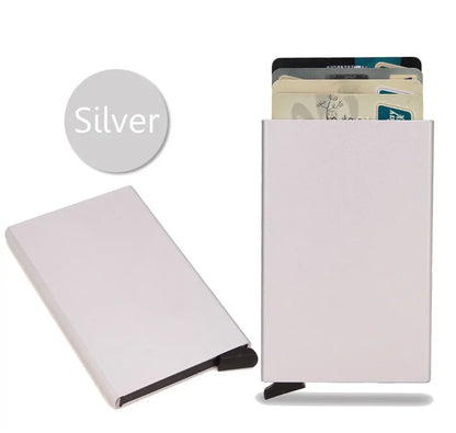 RFID Credit Card Holder Metal Slim Wallet for Men & Women, Pop-Up Minimalist Small Black Purse, Mini Wallet