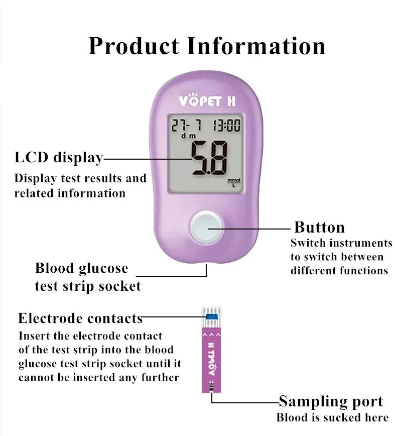 Pet Blood Glucose Meter - Digital Blood Sugar Monitoring System for Dogs and Cats with Diabetes Management Accessories