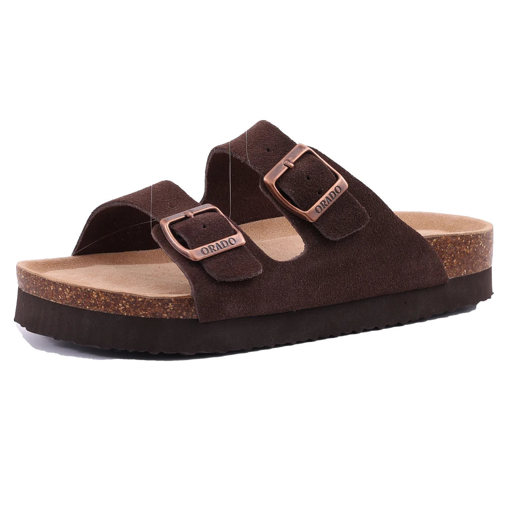 Comwarm Men's Cork Footbed Slide Sandals - Arch Support, Adjustable Buckle & Leather Summer Casual Slides