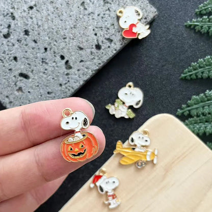 5-Piece Snoopy Cartoon Dog Charms - Enamel DIY Jewelry Making Pendants for Necklaces, Bracelets & Earrings