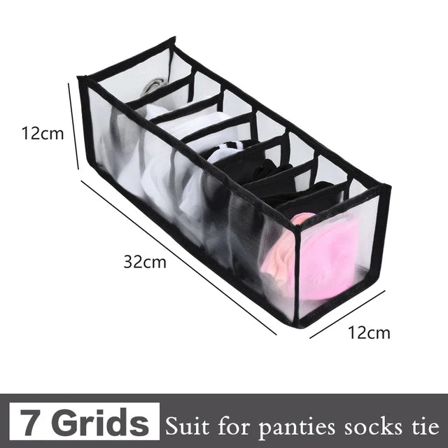 6/7/11-Grid Foldable Underwear & Socks Organizer — Breathable Mesh Clothes Storage Box with Dividers for Wardrobe