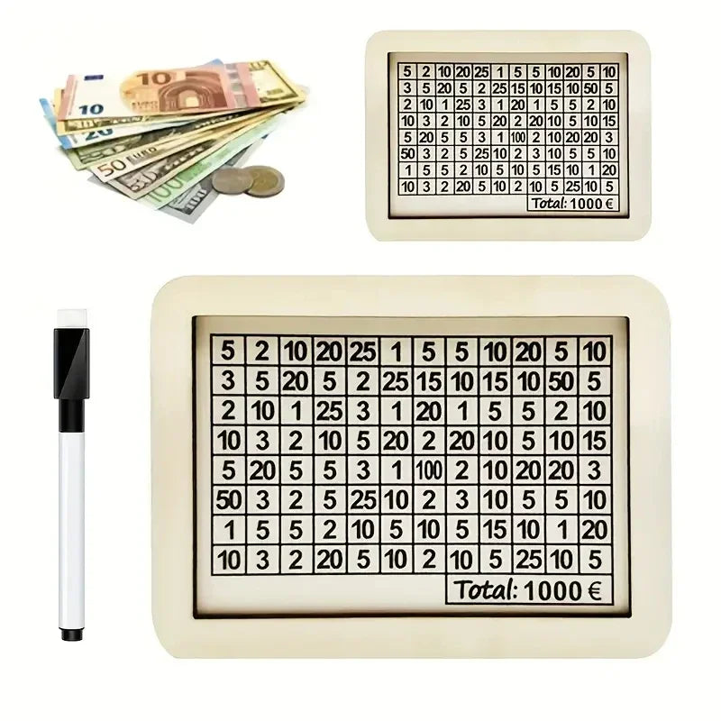 Wooden Piggy Bank – Reusable Money Box with Saving Goal & Number Tracker – Encourages Saving Habit