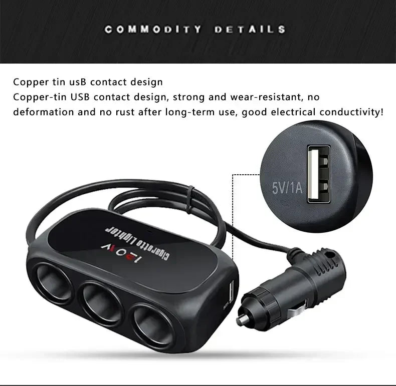 Dual USB Car Charger – Multi-Function Power Adapter Plug for 3 Devices