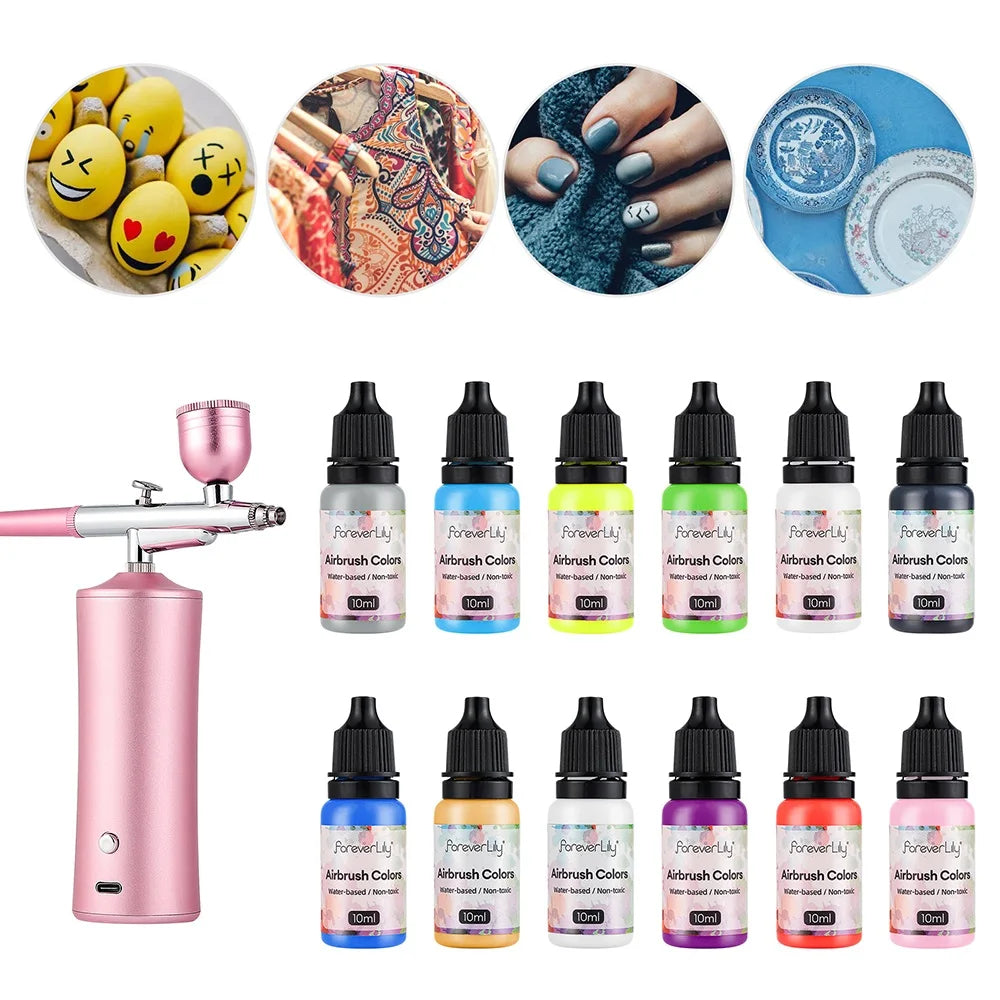 12pcs Airbrush Nail Ink Paint Set – Colorful Nail Polish for Spray Gun, Stencil & Hollow Pattern Art Tools