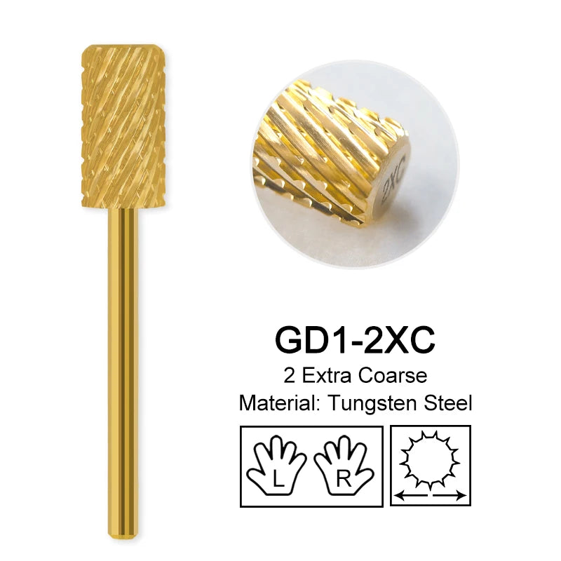 Gold Tungsten Carbide Nail Drill Bits – Large Barrel Milling Cutter, Pro Reversed Durable Grinding & Polishing Tools Accessories 4XC