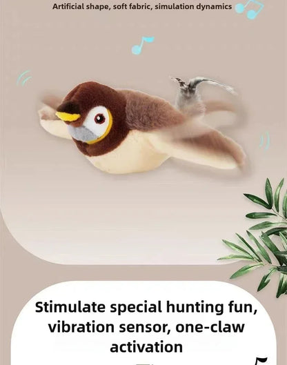 Interactive Cat Toy – Rechargeable Electric Chirping Bird with Flapping Wings & Catnip, Touch-Activated Plush for Cats