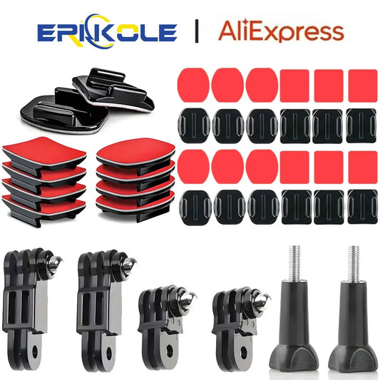 Helmet Adhesive Mount Kit for GoPro, Insta360, DJI – Flat & Curved Mounts with Adjustable Pivot Arm
