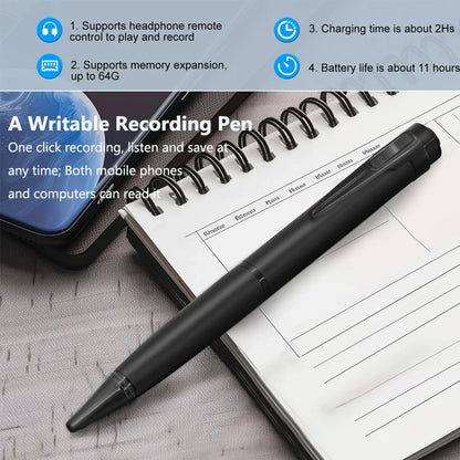 Digital Voice Recorder Pen – 8GB/16GB/32GB/64GB Professional Audio Recorder with Noise Reduction for Business Meetings