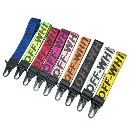 Off-White Yellow Canvas Embroidered Keychain - European and American Street Brand Mobile Phone Pendant with English Letters