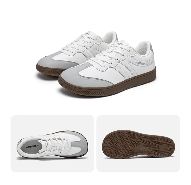 HOBIBEAR Unisex Wide Toe Sneakers – Retro Casual Lace-Up Leather Shoes for Men & Women