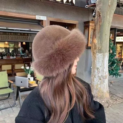 2024 New Women's Fashion Fur Cap - Brimless Plush Mongolian Hat for Autumn and Winter, Fluffy Warm Skiing and Riding Accessories