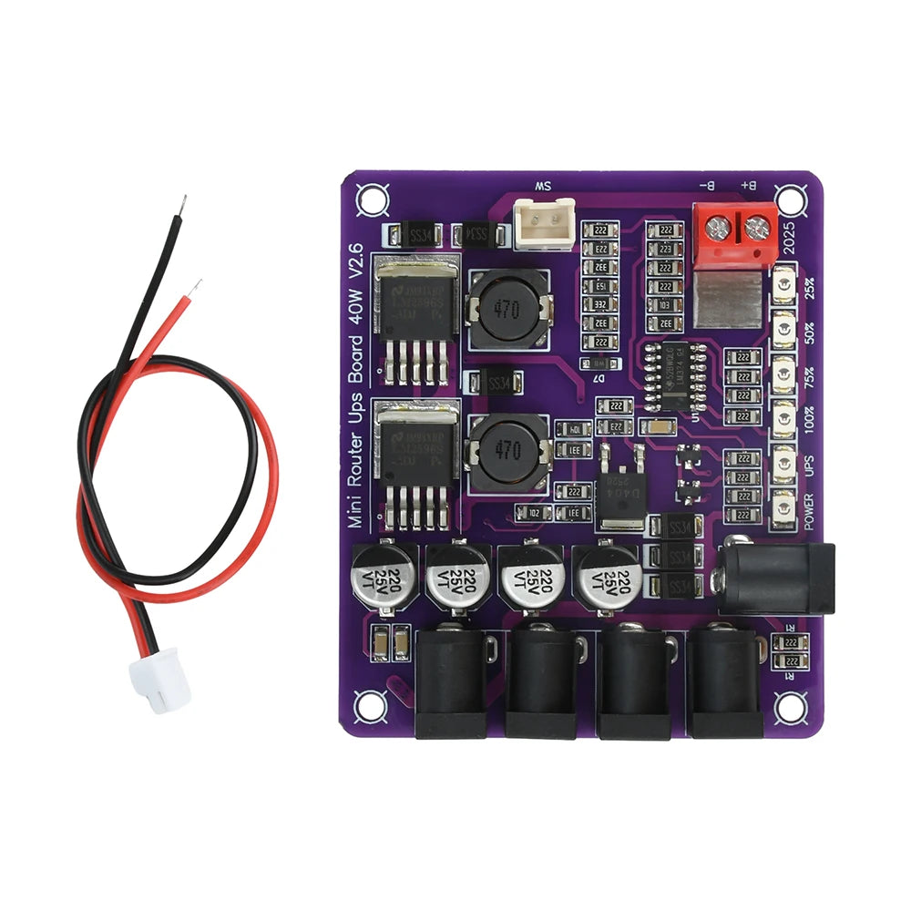40W Mini Router UPS Board - 5V 9V 12V 4-Channel Output Battery Charging Module for Uninterruptible Power Supply