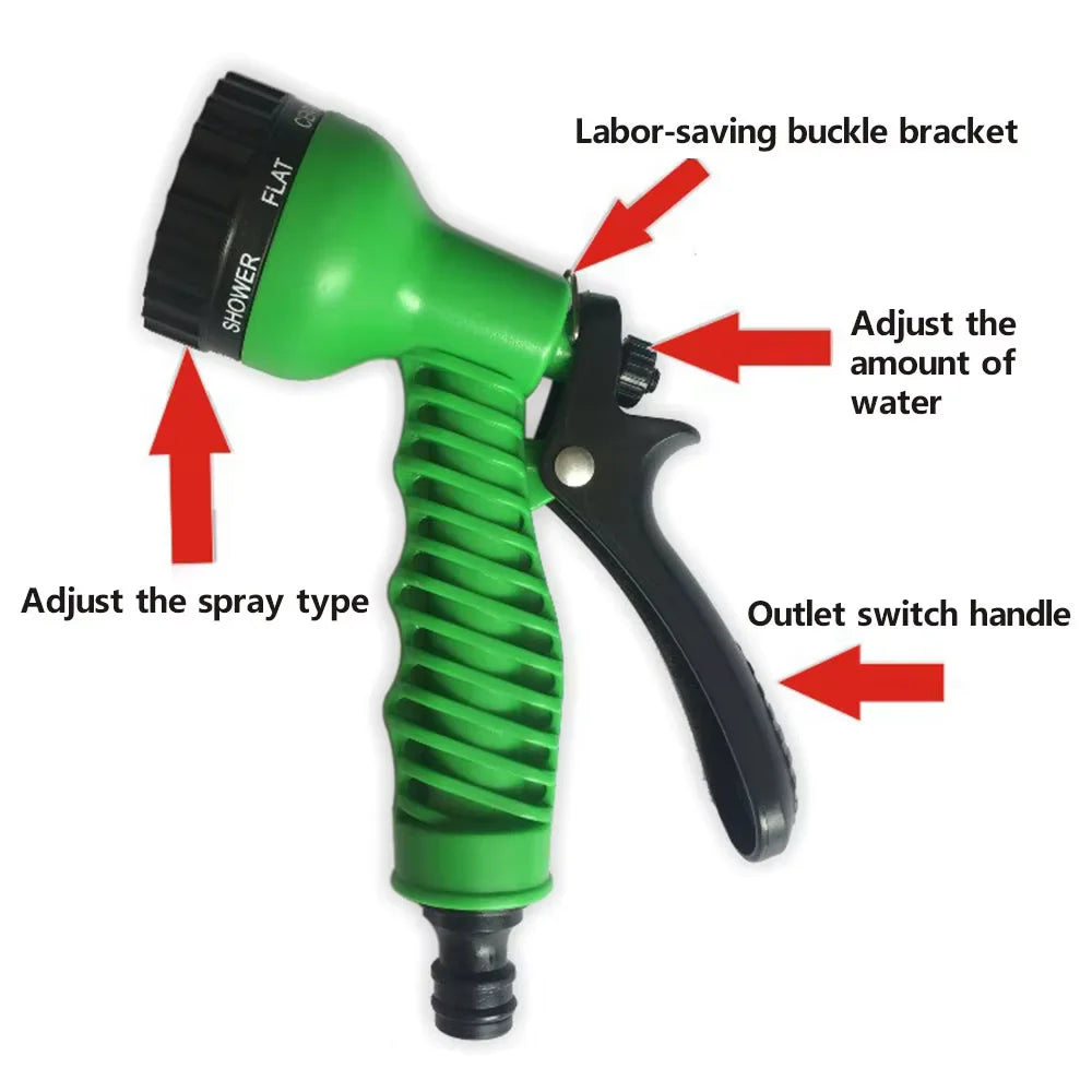 Expandable Magic Garden Hose with 7-Pattern Water Gun – Flexible Car Wash Sprayer & Foam Pot Irrigation Hose Reel Tool