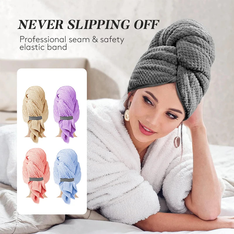 Extra Large Microfiber Hair Towel Wrap – Quick Dry, Ultra-Absorbent Soft Turban with Elastic Band