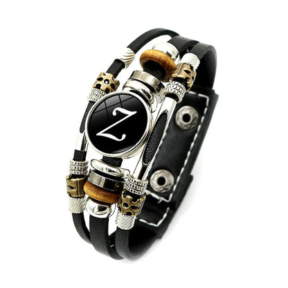 A-Z English Letters Leather Bracelet - 26 Initial Cabochon Glass Snap Wristband for Men & Women, Couple Gift