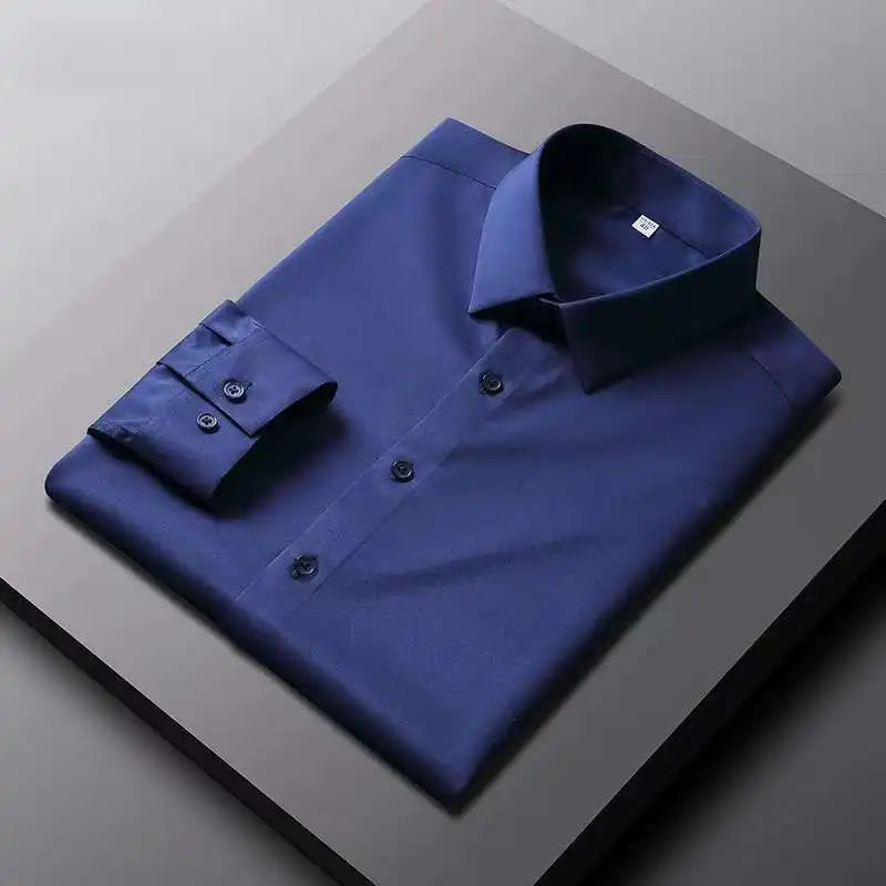 Men's Long Sleeve Dress Shirt - Solid Color Wrinkle Resistant Business Casual Top