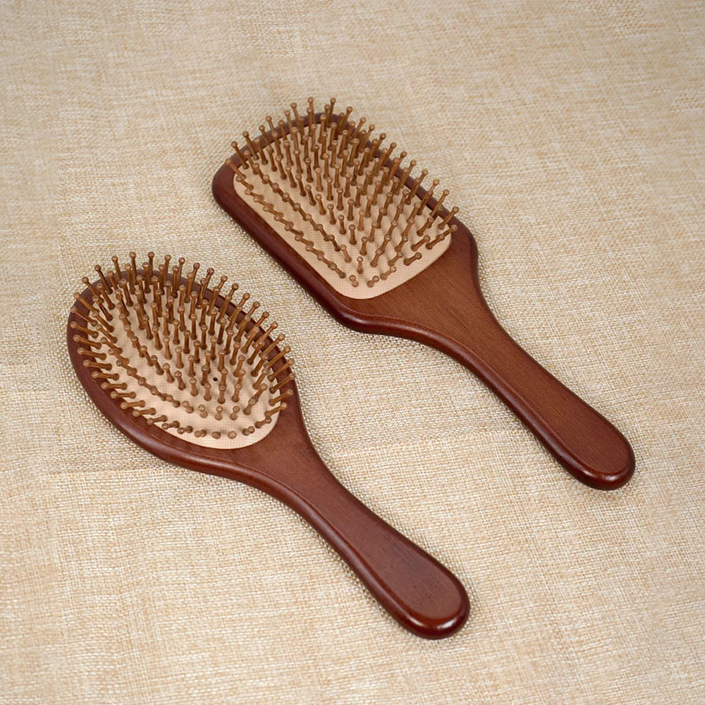 Bamboo Hair Brush with Wide Teeth & Air Bag - Smooth Scalp Massage Comb for Women Hairdressing Styling Tools