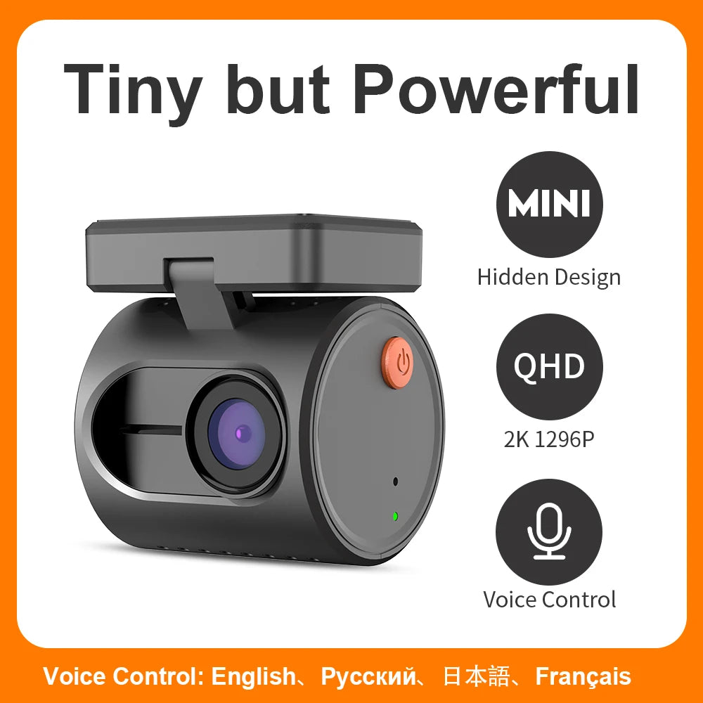 2K Mini Dash Cam - WiFi Car DVR with Night Vision, Voice Control & Emergency Recording