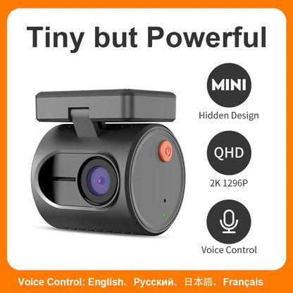 2K Mini Dash Cam - WiFi Car DVR with Night Vision, Voice Control & Emergency Recording