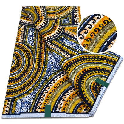 African Golden Glitter Wax Fabric - Soft Ankara Pagne Batik Gold Print Material for Women