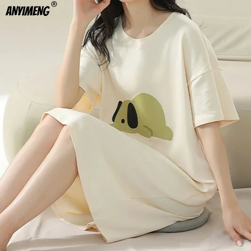 100% Cotton Women's Nightgown - Plus Size M-4XL Short Sleeve Summer Sleepshirt