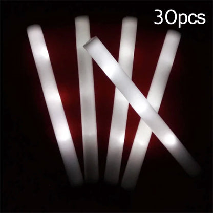 15/30PCS LED Glow Sticks Bulk – Colorful RGB Foam Light-Up Cheer Tubes for Christmas, Birthday, Wedding & Party Supplies