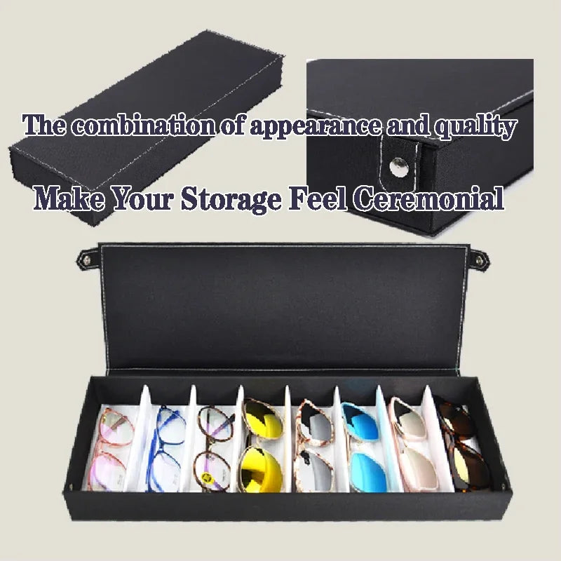 High-Quality Glasses Storage Case – 8-Slot Grid Display Stand for Eyeglasses & Sunglasses Organizer