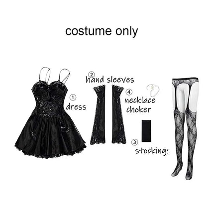 MisaMisa Cosplay Costume – Gothic Death Note Outfit for Women, Leather Dress with Stockings, Garters & Choker for Halloween