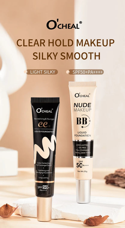 Ocheal 30g BB/CC Sunscreen Cream SPF 50/PA+++ – Anti-Aging, Long-Lasting Full Coverage Facial Foundation
