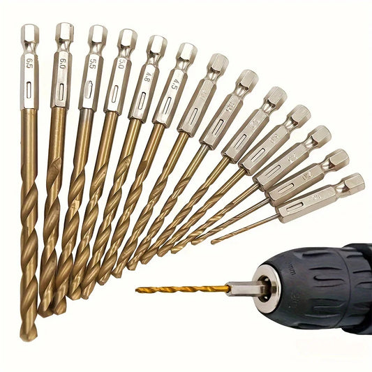 Hexagonal Handle 13-Piece Titanium Twist Drill Bit Set, 1.5-6.5mm Electric Drill and Screwdriver Reaming Tool